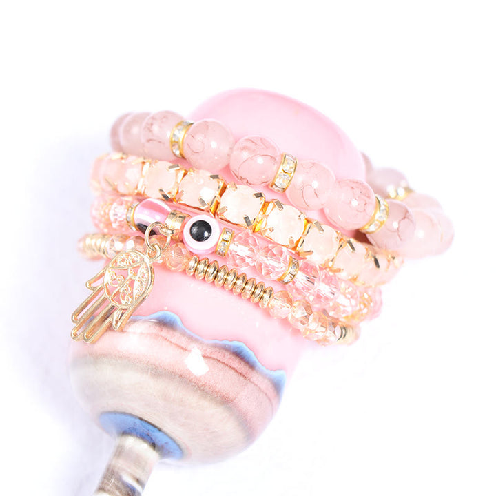 Juego de pulseras de cuentas de cuatro capas con ojo turco y hamsa de Olivenorma 
