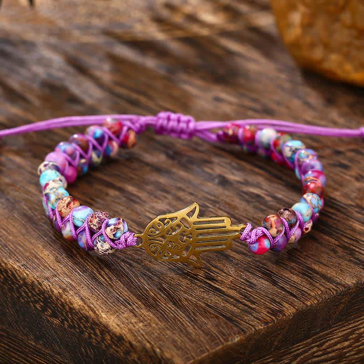Pulsera Hamsa de piedra del emperador morado de la conciencia espiritual