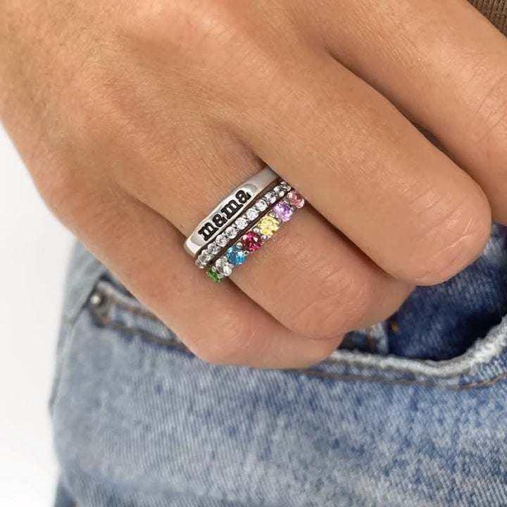 Juego de anillos de 3 piezas con piedra natal y circonita de regalo personalizado de Olivenorma