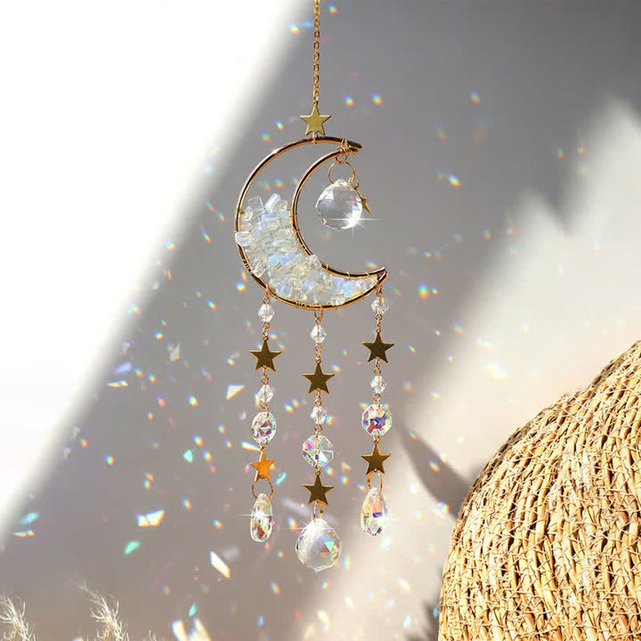 Atrapasol con forma de carillón de viento y reloj de arena de cristal lunar de Olivenorma