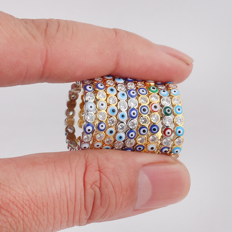 Anillo ajustable con circonita blanca y ojo malvado de colores de Olivenorma 