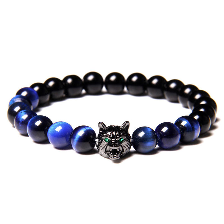 Pulsera de lobo con ojo de tigre azul noche de Olivenorma 