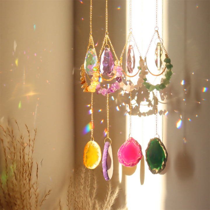 Atrapasueños de cristal de Olivenorma, decoración bohemia con forma de luna, carillón de viento 