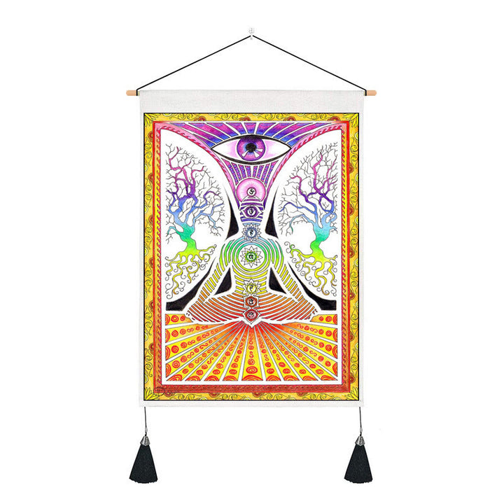 Tapiz decorativo con estampado de chakras y meditación zen de Olivenorma 