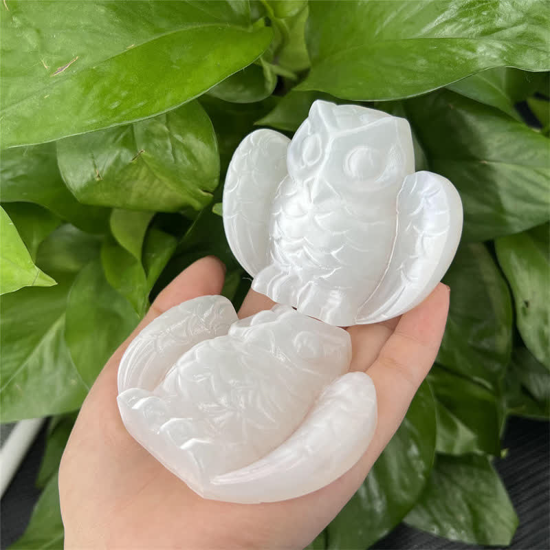Adorno de piedra preciosa con forma de búho de cristal transparente de Olivenorma