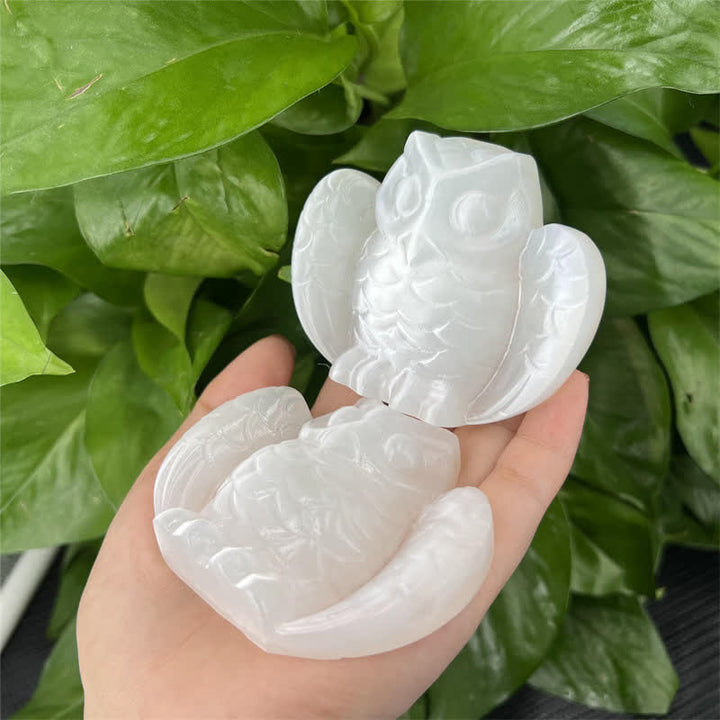 Adorno de piedra preciosa con forma de búho de cristal transparente de Olivenorma