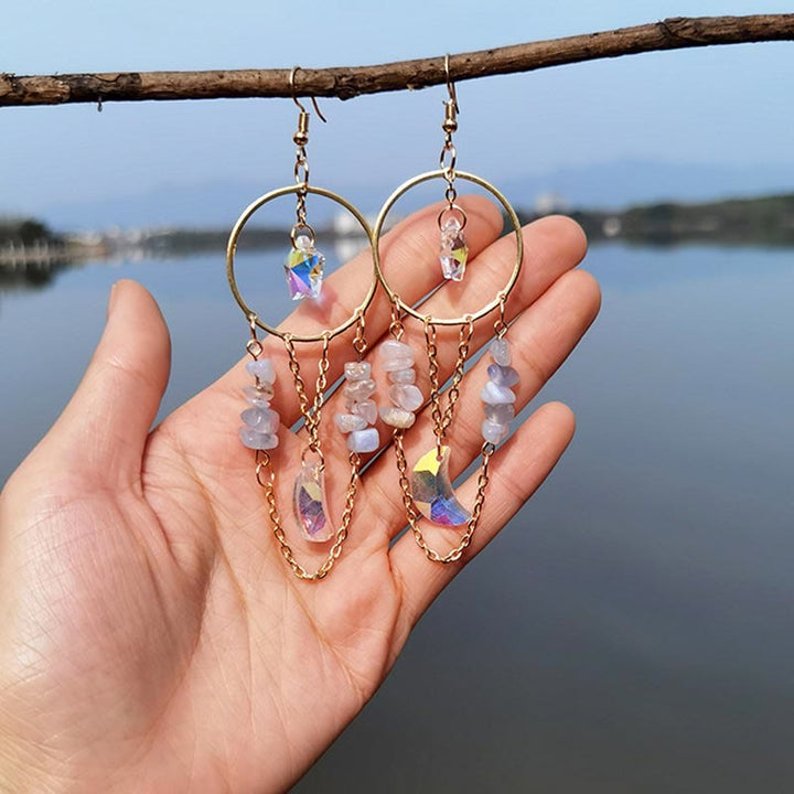 Pendientes con forma de hongo, luna y estrella de cristal natural de Olivenorma