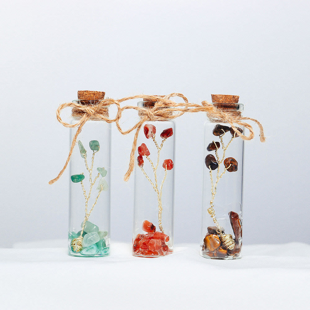 Decoración de botella de vidrio con piedra triturada de cristal de chakra Olivenorma 