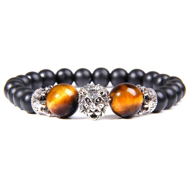 Pulsera con símbolo de león y piedra de cristal natural de Olivenorma