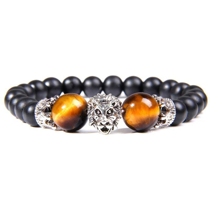 Pulsera con símbolo de león y piedra de cristal natural de Olivenorma