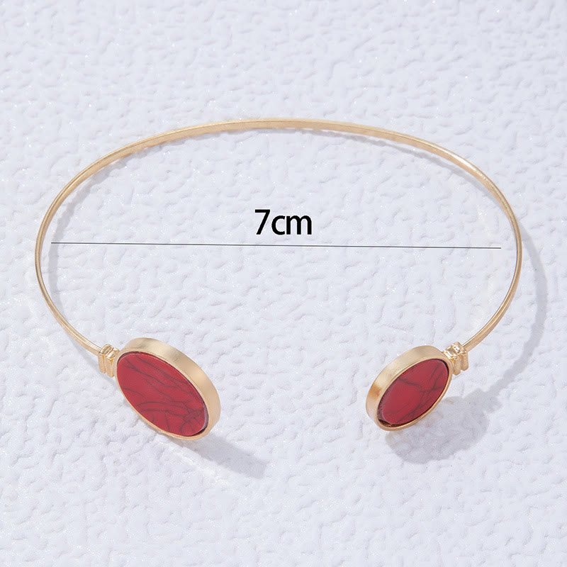 Conjunto de cinco pulseras abiertas de aleación de piedra natural Olivenorma