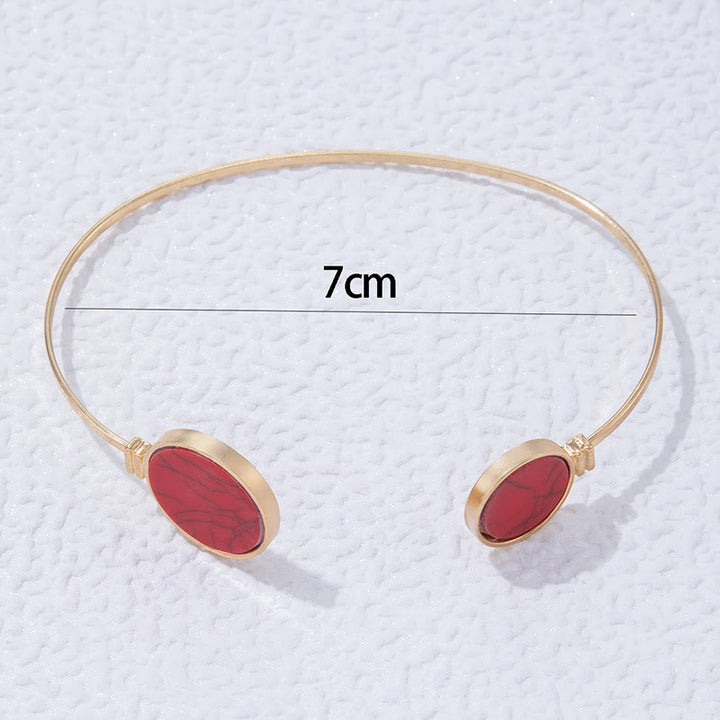 Conjunto de cinco pulseras abiertas de aleación de piedra natural Olivenorma