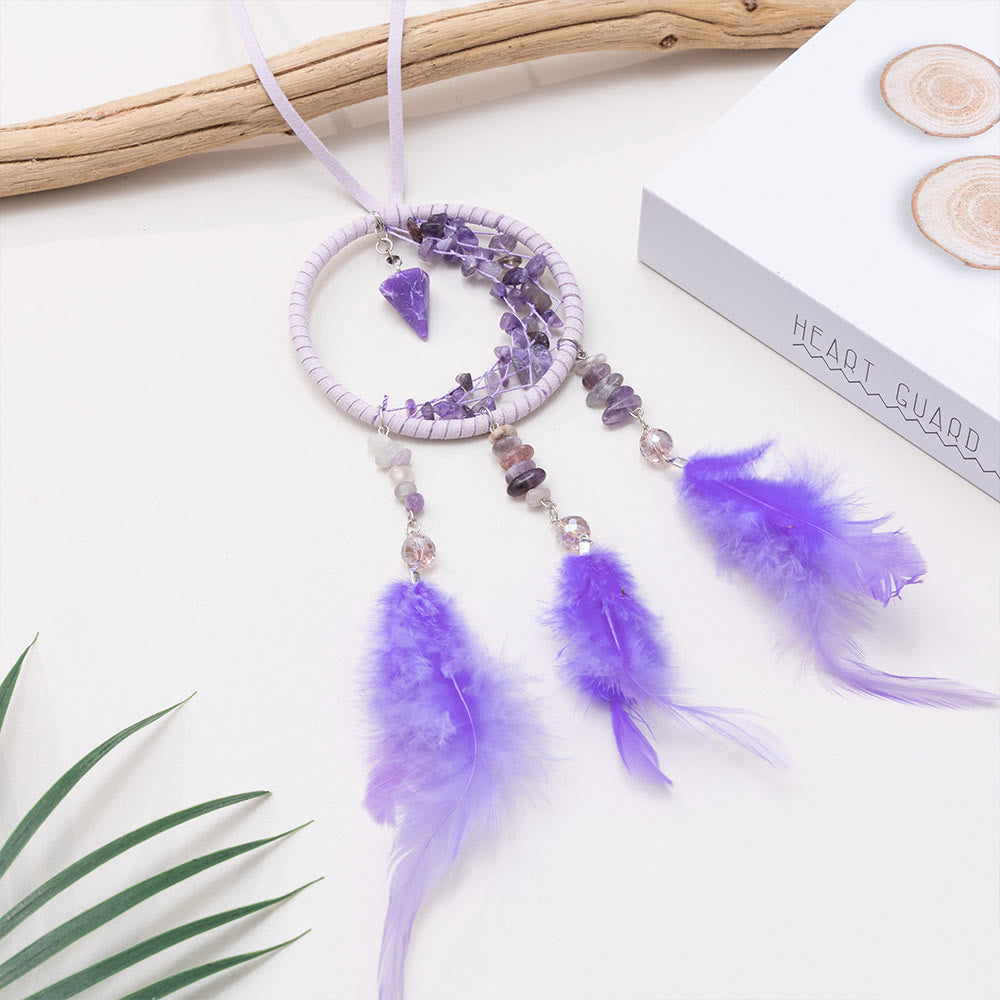 Colgante de amatista Olivenorma Atrapasueños de plumas en forma de media luna pequeño 