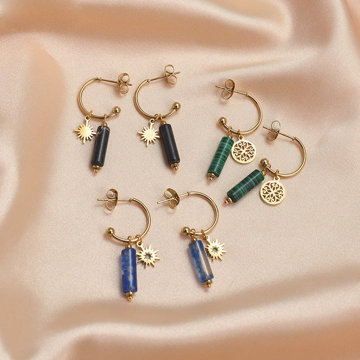 Pendientes de acero inoxidable de 14 k con colgante de pilar de piedra natural Olivenorma