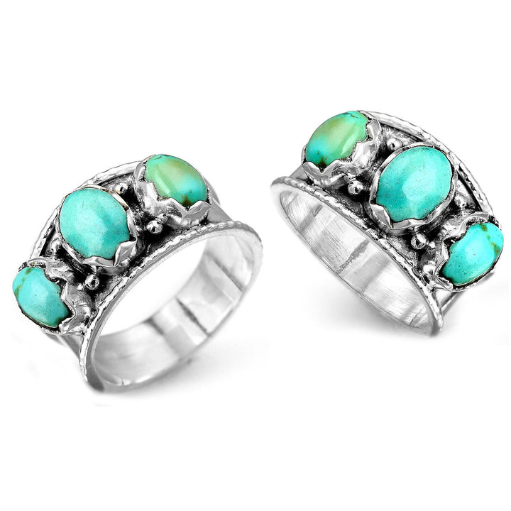 Anillo de turquesa bohemia de tres piedras de Olivenorma