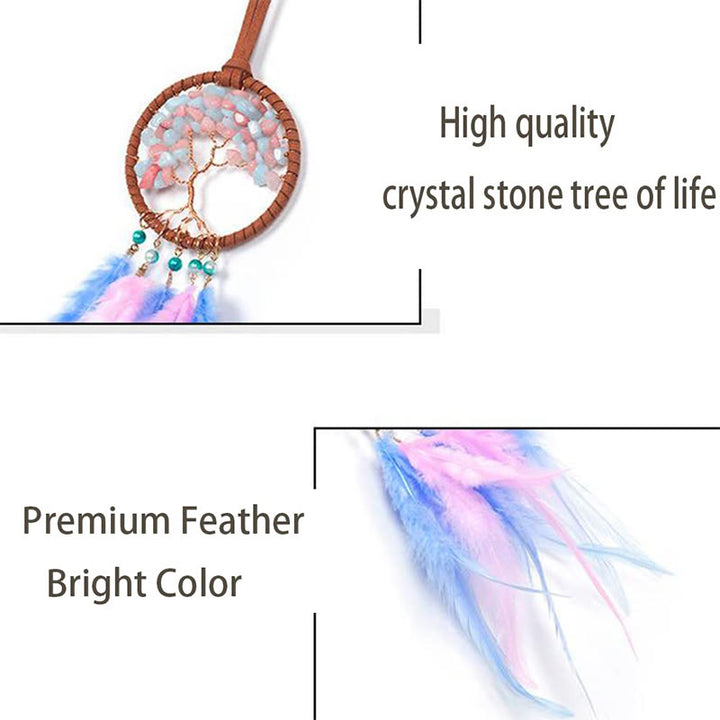 Adorno para coche con atrapasueños de plumas de cristal del árbol de la vida de Olivenorma 