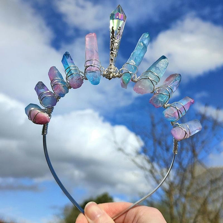 Corona de cuarzo de titanio azul y rosa de Olivenorma con pieza central de cristal