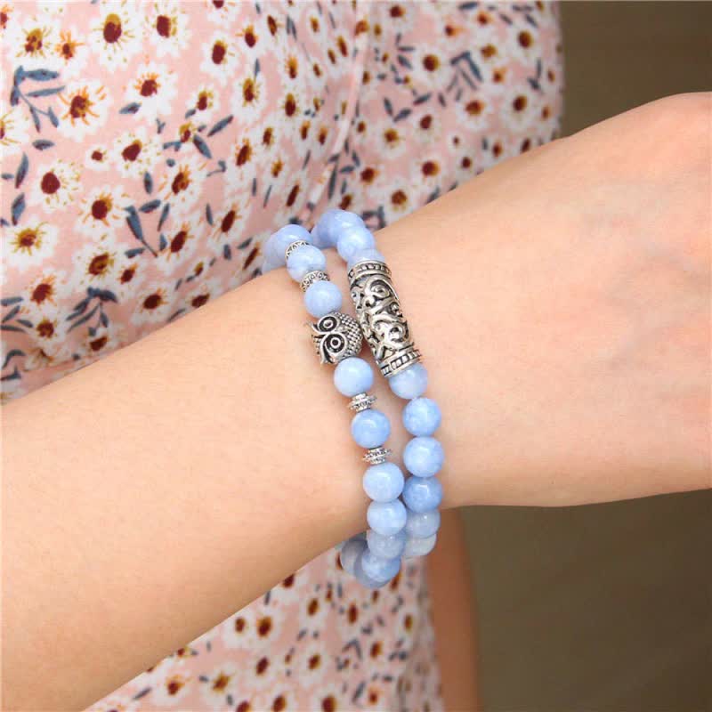 Pulsera de cuentas de cristal natural con forma de búho de Olivenorma 