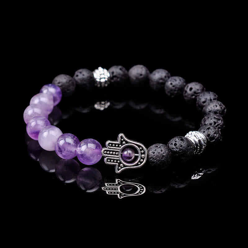Pulsera con colgante de Hamsa y cuentas de piedra natural hecha a mano de Olivenorma