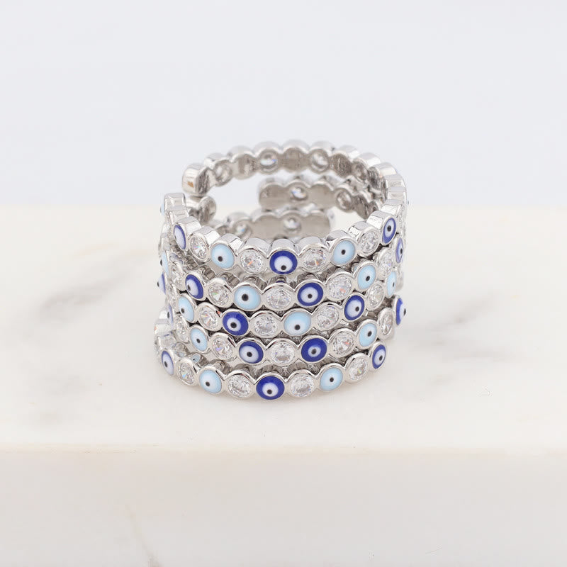Anillo ajustable con circonita blanca y ojo malvado de colores de Olivenorma 