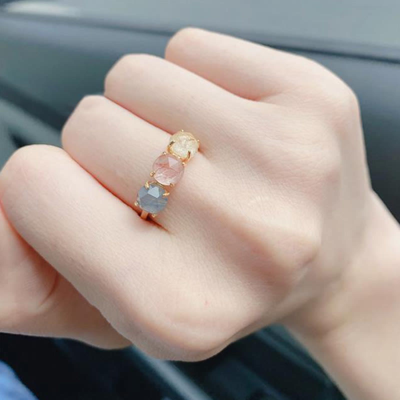 Anillo de plata de ley S925 con cuarzo rutilado natural de Olivenorma