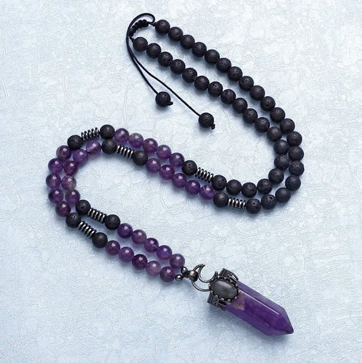 Collar Mala con colgante de prisma hexagonal de cristal natural de Olivenorma