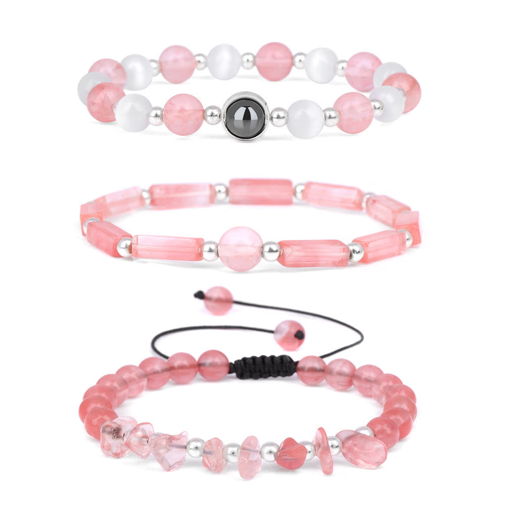 Juego de 3 pulseras de cristal natural "Healing Wishes" de Olivenorma 