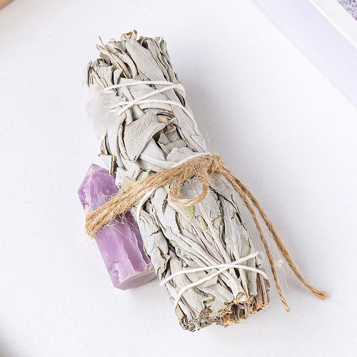 Cristal de prisma hexagonal de salvia blanca de Olivenorma , decoración con piedras preciosas para aromaterapia