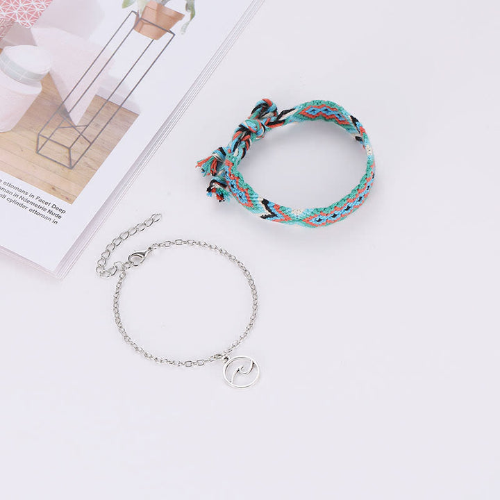 Pulsera tobillera con colgante OM de cuerda de algodón tejida a mano de Olivenorma