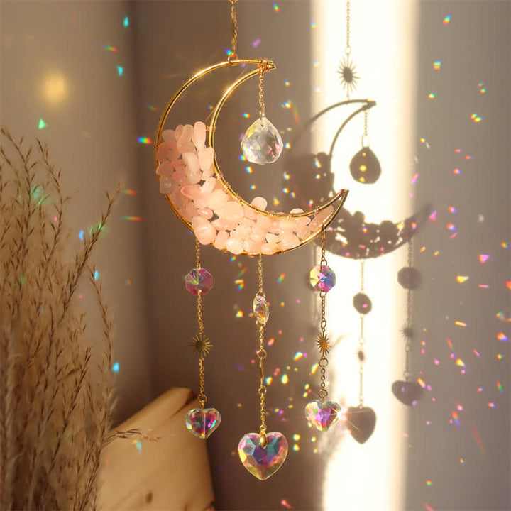 Atrapasol con forma de carillón de viento y reloj de arena de cristal lunar de Olivenorma
