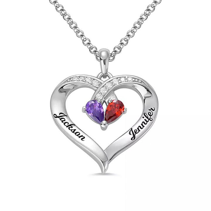 Collar con piedras de nacimiento en forma de corazón grabado y personalizado de Olivenorma - image 8