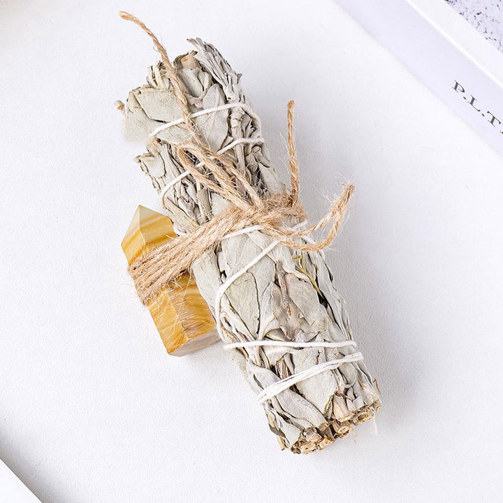 Cristal de prisma hexagonal de salvia blanca de Olivenorma , decoración con piedras preciosas para aromaterapia