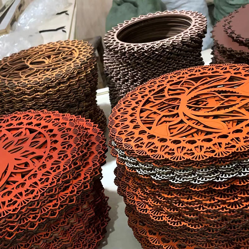 Decoración de pared con grabado 3D de madera con mandala de loto de Olivenorma