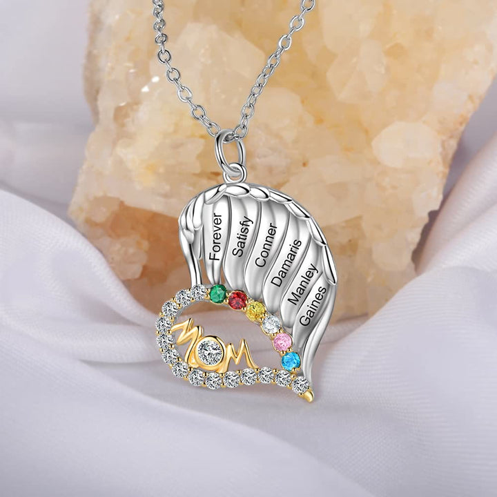 Collar con forma de corazón de medio diamante y piedras de nacimiento para madres de Olivenorma