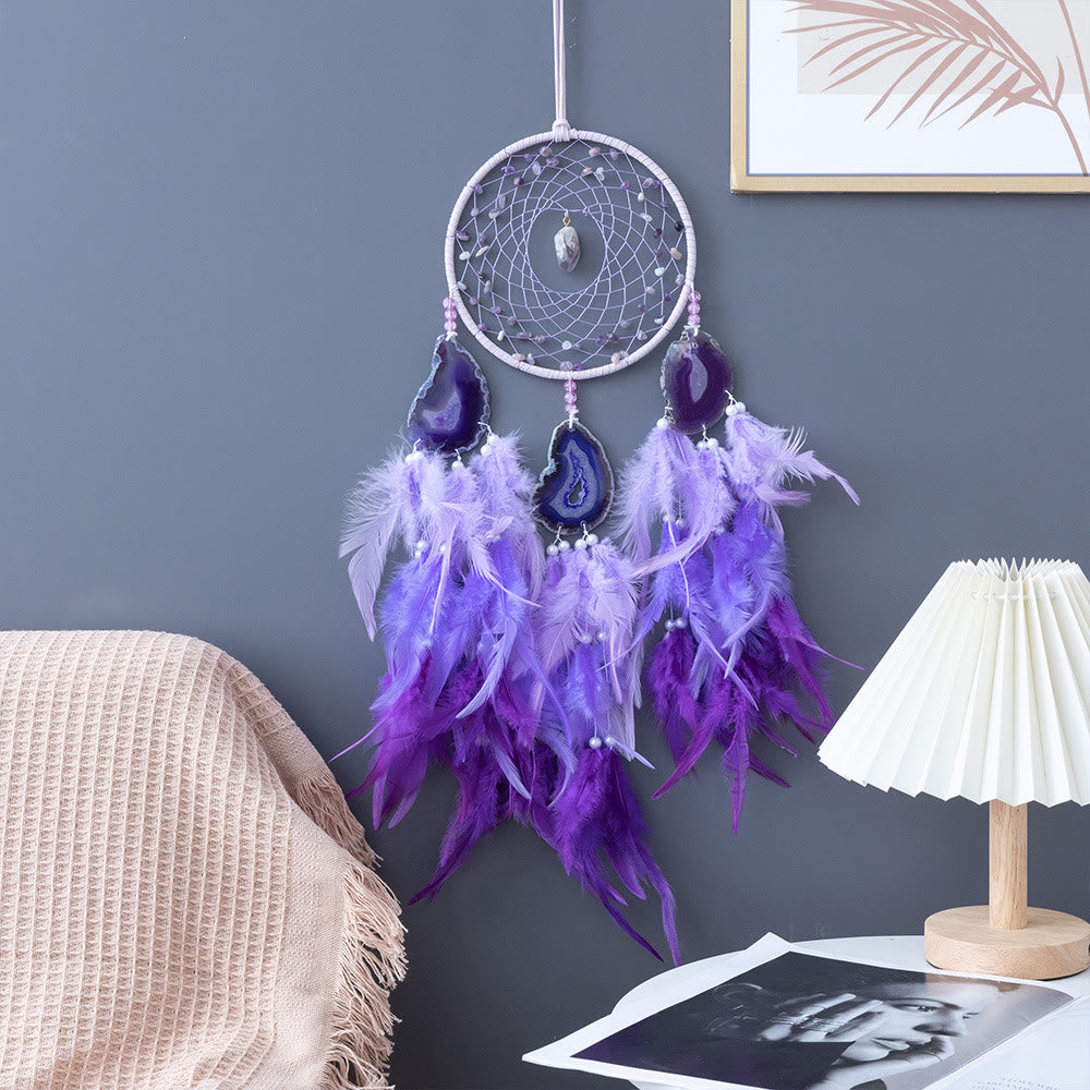 Atrapasueños de flores trenzadas de ágata morada y amatista de Olivenorma