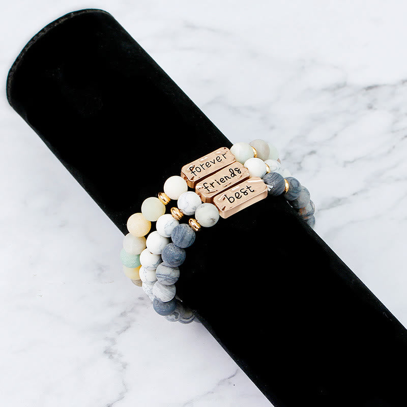 Juego de pulseras con grabado de 3 piezas con piedras preciosas naturales de Olivenorma Best Friend Forever