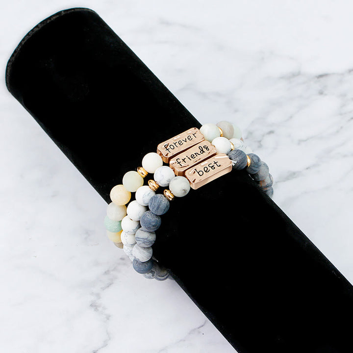 Juego de pulseras con grabado de 3 piezas con piedras preciosas naturales de Olivenorma Best Friend Forever