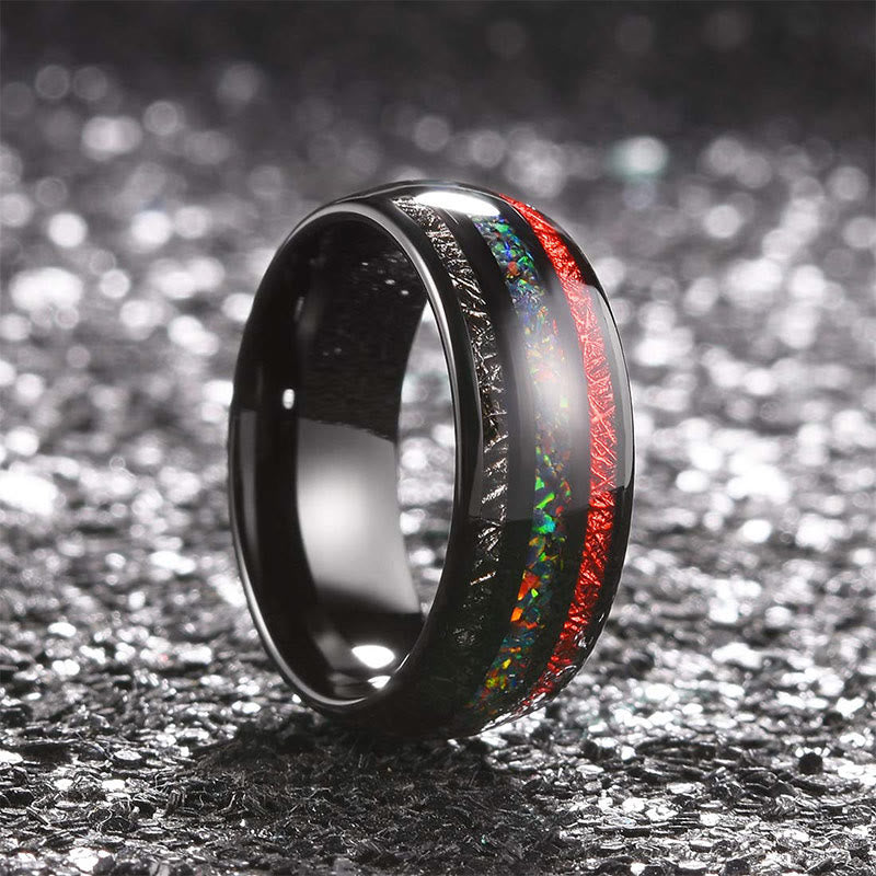 Anillo de carburo de tungsteno negro para hombre de 8 mm con ópalo de color Olivenorma 