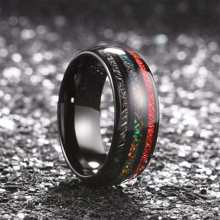 Anillo de carburo de tungsteno negro para hombre de 8 mm con ópalo de color Olivenorma 