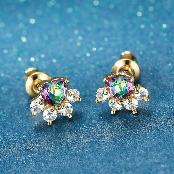 Pendientes de pata de gatito con circonita blanca y ópalo kawaii de Olivenorma