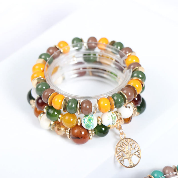 Conjunto de pulseras de cristal con forma de árbol de la vida hechas a mano de Olivenorma Boho 