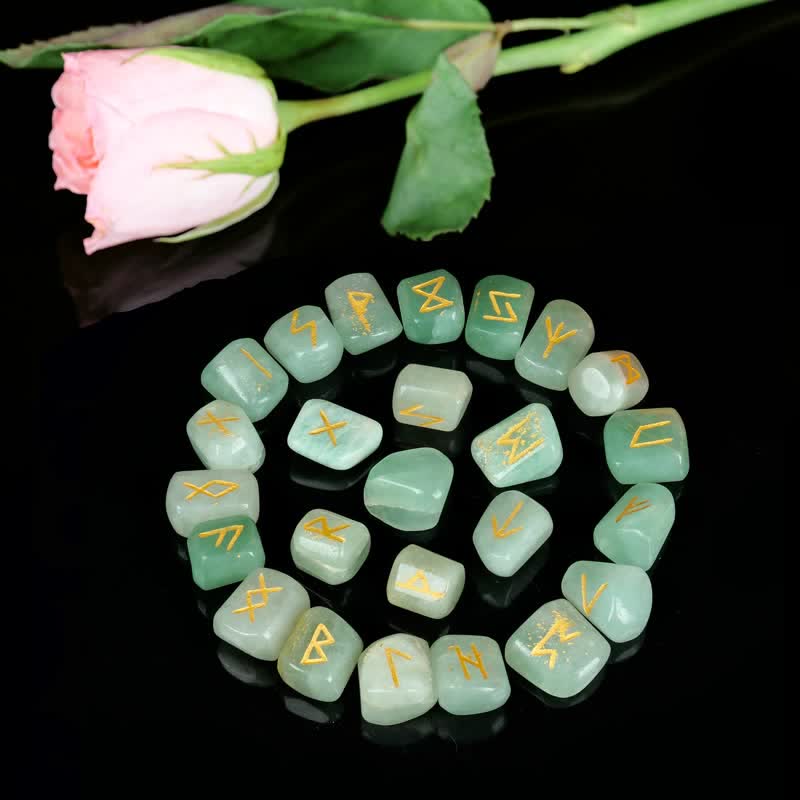 Piedra preciosa tallada con alfabeto rúnico de Olivenorma, equilibrio de piedra, decoración