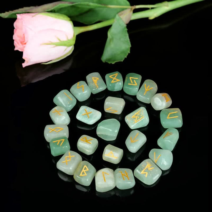 Piedra preciosa tallada con alfabeto rúnico de Olivenorma, equilibrio de piedra, decoración