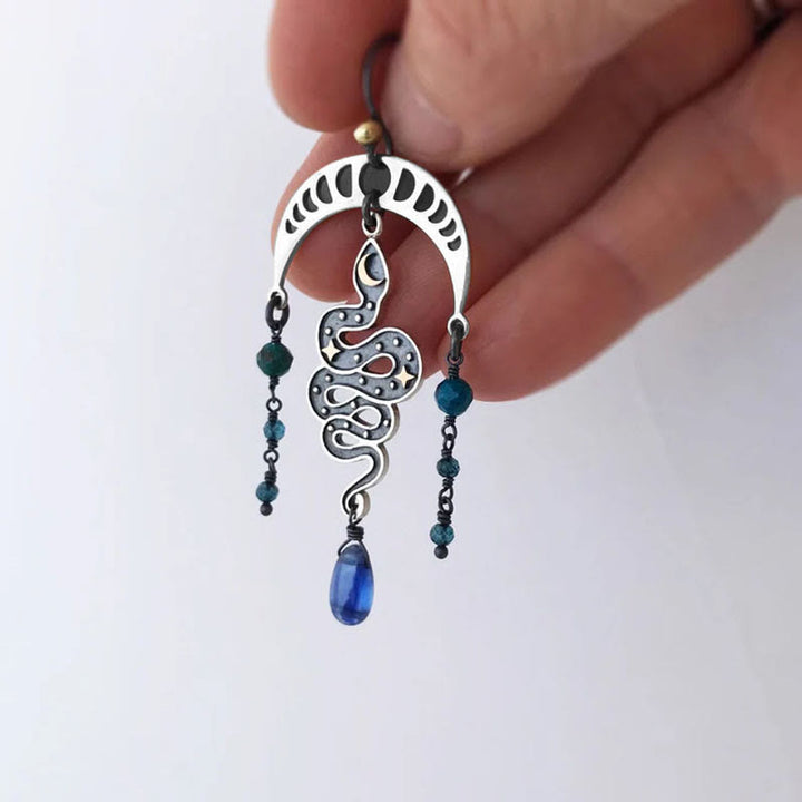 Pendientes de serpiente, estrella y luna de Olivenorma Pendientes de bruja con gota de zafiro