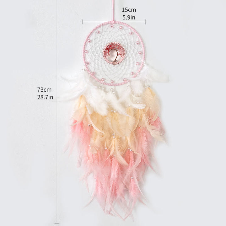Atrapasueños con plumas de árbol de la vida de cristal de Olivenorma