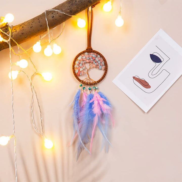 Adorno para coche con atrapasueños de plumas de cristal del árbol de la vida de Olivenorma 