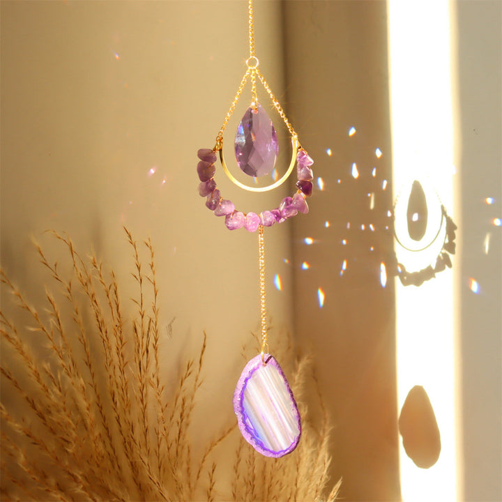 Atrapasueños de cristal de Olivenorma, decoración bohemia con forma de luna, carillón de viento 