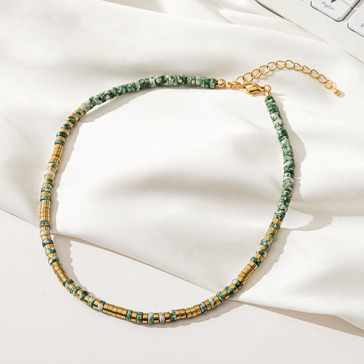 Collar de cuentas apilables de ágata musgosa y esmeralda de Olivenorma