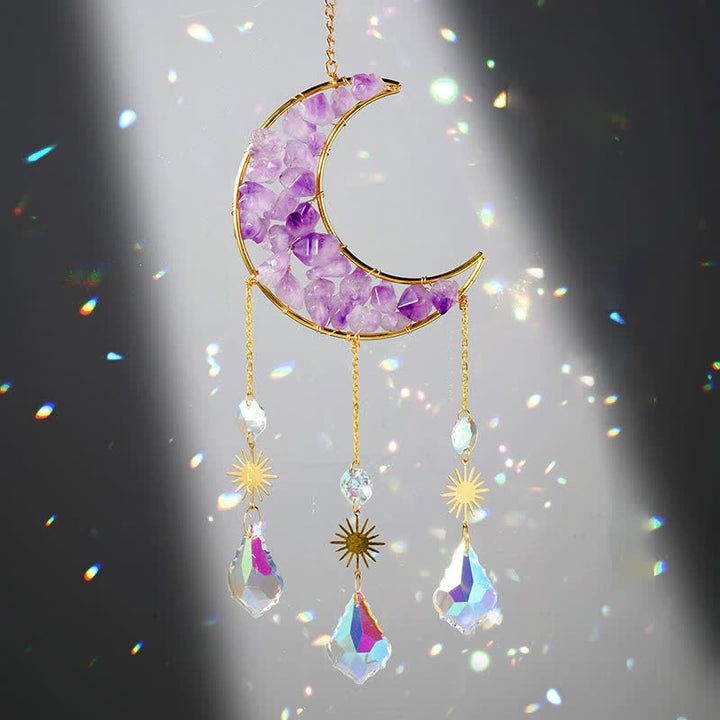Atrapasol con gemas de luna y amatista de cristal de Olivenorma 