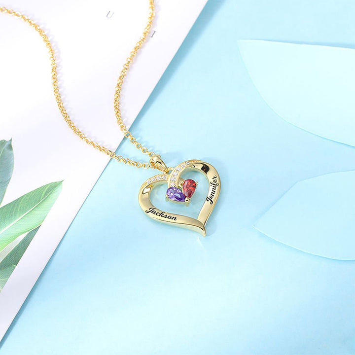 Collar con piedras de nacimiento en forma de corazón grabado y personalizado de Olivenorma - image 10